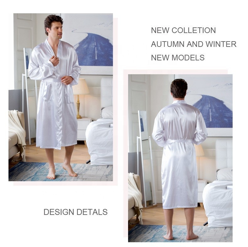 Accappatoio Da Uomo In Raso Con Pantaloncini – Set Kimono A Maniche Lunghe, Leggero E Setoso, Regalo Per Festa Del Papà, Taglie M-XXL