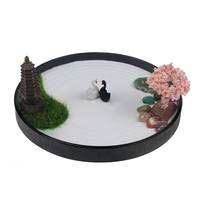 Kit de jardin zen de méditation en gros pour bureau, boîte à sable circulaire avec figurines de cygnes et pierres de guérison pour soulager l'anxiété et le stress
