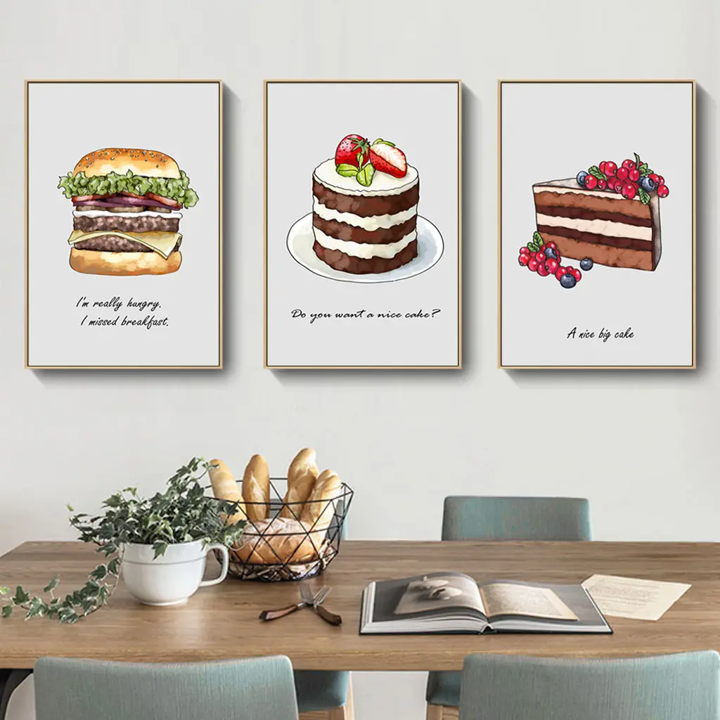 printing canvas wall art home decor Simple cake vegetable coffee cup mural hanging painting for kitchen dining room