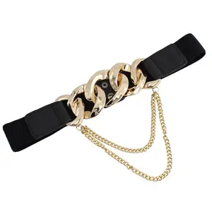 4cm Width 70cm Length Elastic Women Chain Belt OEM High Quality Elastic Fabric Belt with Chain