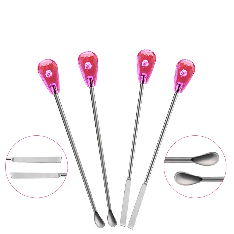 Wholesale permanent makeup mixing ear scoop stainless steel micro-loaded mixing scoop with pink crystal handle