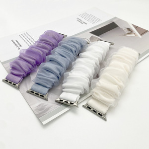 <span class=keywords><strong>Bracelet</strong></span> de <span class=keywords><strong>montre</strong></span> élastique en <span class=keywords><strong>tissu</strong></span> couleur unie tendance, style Organza, pour femmes, tailles 38, 42, 20, 22 mm – Vente chaude - Product Image 2