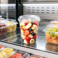 Gobelet en plastique jetable à paroi simple en PET de 32 oz, certifié ISO14001, de qualité alimentaire, avec couvercle plat, pour fruits, yaourts, desserts, prêt à consommer