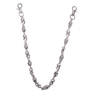 โซ่คาดเอวแบบสองด้านลายหัวกะโหลกประดับเพชร สไตล์ทิเบต สีเงิน แฟชั่นฮิปฮอป โซ่คาดเอวชั้นเดียว สำหรับใส่ทุกวัน - Product Image 5