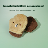Houppette en peluche douce et moelleuse en forme de gant pour poudre libre, outil cosmétique, fabrication OEM ODM, motif personnalisé, direct usine