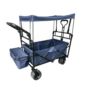 Taşınabilir 4 tekerlekler katlanır vagon sepeti ekstra büyük popüler açık kamp plaj arabası vagon ile ayarlanabilir kolu