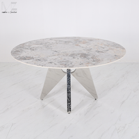 Ensemble de table à manger ronde de luxe moderne de style français du milieu du siècle, avec plateau en pierre frittée, 4 places, et 4 chaises, vente en gros