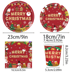 Nouvel Arrivage – Ensemble de Vaisselle Jetable pour 16 Personnes, Décorations Modernes pour Fête de Noël : Bannière, Gobelets, Serviettes, Assiettes et Nappe - Product Image 2