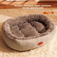 Coussin de couchage rond de luxe en peluche colorée pour animaux de compagnie, chien et chat, confortable et chauffant, fournitures et équipement personnalisés OEM en gros