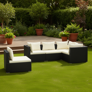 Ensemble de salon de jardin en rotin noir 4 places, mobilier d'extérieur au design contemporain, structure en acier durable - Product Image 2