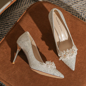 Bridal Pumps <b>Glitter</b> Pointed Toe Stiletto Heel High 5cm-8cm Rhinestone Decoration <b>Women</b> Wedding <b>Shoes</b> Model 6681-35 - Product Image 3