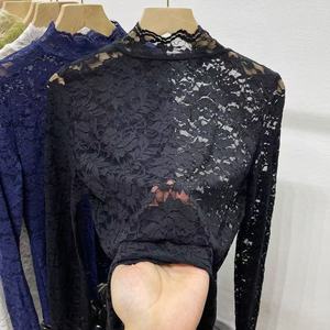 Chemise à manches longues à col montant pour femmes, <span class=keywords><strong>prix</strong></span> de gros, chemisier en dentelle grande taille - Product Image 1
