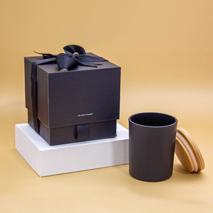 Sang Trọng 10Oz 8Oz Thủy Tinh Màu Đen Nến Lọ Với Nắp Tre Và Hộp Rỗng Xi Lanh Nến Thơm Trong Công Suất Số Lượng Lớn Hộp Giấy - Product Image 4