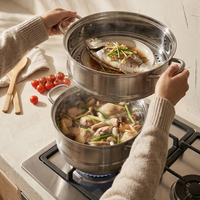 Ensemble de marmites vapeur à double anse en acier inoxydable 304 à 3 niveaux avec panier vapeur, compatible induction, 10L, lavage à la main uniquement, pour légumes et fruits de mer
