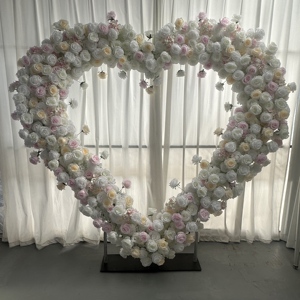 Arche de fleurs artificielles personnalisée W-HFA059, décoration de fond de scène en forme de cœur, arche de roses rouges de 8 pieds pour mariage et fête - Product Image 2