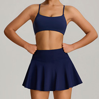 Bnice femmes 2 pièces ensembles jupe de Tennis soutien-gorge de sport Mini jupe Golf court Pickleball tenue athlétique robe d'entraînement avec poche porter