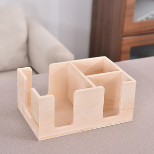 Organizador de escritorio de madera rectangular 1L, caja de almacenamiento con múltiples compartimentos para suministros de oficina y pañuelos - Product Image 2