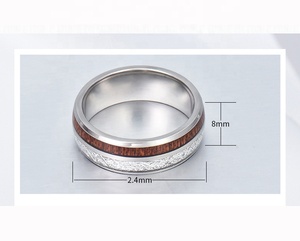 Anneau en carbure de tungstène en acier inoxydable, incrustation de météorite simulée, 8mm de dôme, Hawaii Koa <span class=keywords><strong>bois</strong></span> argent <span class=keywords><strong>Imitation</strong></span> - Product Image 6