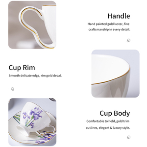 <b>Bone</b> <b>China</b> Iris Cup and Saucer <b>Set</b> Gold Rim - French Country Style Afternoon <b>Tea</b> Coffee Cup - Product Image 5