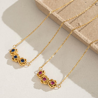 Kalung Bunga Vintage Emas 18K PVD Anti Air Baja Tahan Karat Liontin Mawar Tiga Bunga Zirkon Warna-warni Perhiasan untuk Wanita Hadiah
