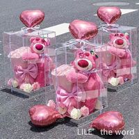 DREA Nouveauté Bouquet Éternel Fleurs Roses Éternelles Ours en Peluche Cadeau Saint-Valentin Ours Fraise