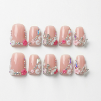 456-460 Faux ongles à presser faits main en forme de bec de canard, 10 pièces, réutilisables, en acrylique, pour enfants, motif carré artificiel