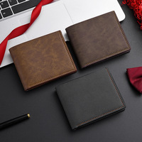Dompet Kulit PU Murah, Sederhana, Ringan dengan Penutup Terbuka, Desain Logo Kustom, Gaya Vintage, Tempat Kartu Pendek