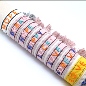 אופנה צבעוני לוגו מותאם אישית boho קלוע ציצית בד בד רקומים צמיד קלוע צמיד קלועה עבור נשים ידידות - Product Image 5