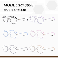 Nouvelle Arrivée Montures Optiques Métalliques Hexagonales Noires et Violettes Style Enfant RY6653, Montures de Lunettes Optiques Multicolores Couleurs Bonbon Vente en Gros