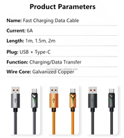 Câble de données 6A Type-C 120W entièrement compatible avec les téléphones mobiles, câble de charge rapide avec charge intelligente et indicateur LED