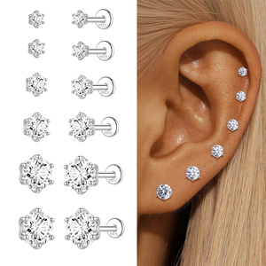 Boucles d'oreilles minimalistes en argent sterling 925 plaqué rhodium avec moissanite pour cartilage, bijoux tendance pour femmes et hommes - Product Image 1