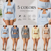 GH Nouveau Ensemble de Sport 3 Pièces : Veste Courte Slim Fit, Haut Bustier et Short Taille Haute pour Gym, Yoga et Fitness