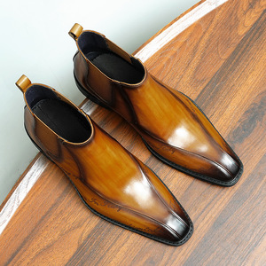 Men's 2025 Autumn/Winter New Style Genuine Leather British Ankle Waterproof Square-<b>Toe</b> Boots Trendy Retro Engraved - Product Image 4