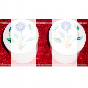 Boîte à bijoux en marbre poli avec incrustation de pierres semi-précieuses pour la décoration de la maison - Product Image 1