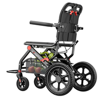 Fauteuil roulant manuel pliable portable en alliage d'aluminium avec roues alvéolées de 12 pouces, siège en maille respirante et poignée de traction pour chariot de courses