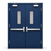Porte en acier à double battant certifiée WH, résistante au feu pendant 3 heures, avec barre anti-panique, porte métallique d'évacuation d'urgence pour bâtiment commercial