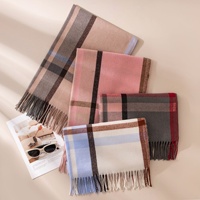 Écharpe longue à carreaux et à franges pour femme, style automne/hiver, en fausse fourrure de cachemire, vintage, isolante thermiquement, pour le commerce transfrontalier