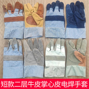 Welding <b>Gloves</b> Two-Layer Leather Palm Gray Canvas Heat Resistant For Stick Welding Industry - Product Image 4