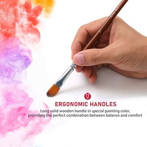 Juego de Pinceles de Acuarela Artista Filbert, 13 Piezas, Virola de Cobre, Pelo de Nailon, Mango Largo de Madera para Pintar - Product Image 2
