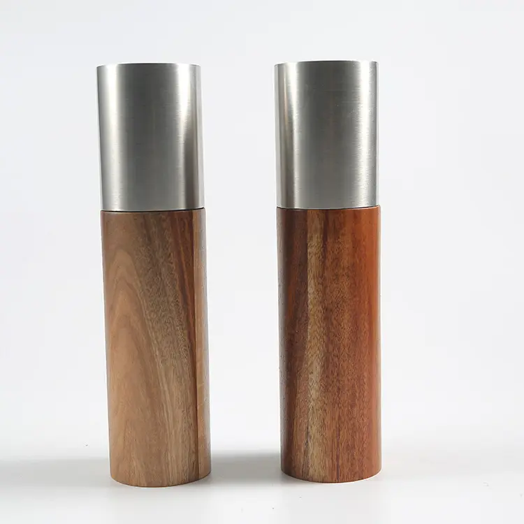 Sustainable Acacia Wood Salt and Pepper Grinder Set,Elegant Sea Salt Grinder and Black Pepper Mills, Adjustable Pepper Grinders