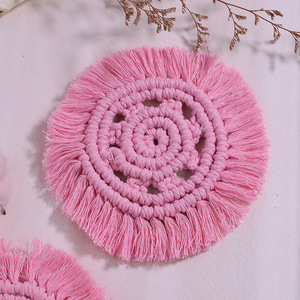 Hecho a mano al por mayor rosa <span class=keywords><strong>de</strong></span> algodón único posavasos <span class=keywords><strong>de</strong></span> vidrio para beber <span class=keywords><strong>Macrame</strong></span> mantel Montaña Rusa - Product Image 6