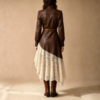 Robe d'automne à manches longues de style rétro occidental européen et américain, en polyester/spandex, patchwork, avec bordure en dentelle, coupe sirène