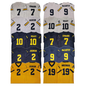 Jersey Sepak Bola Amerika Michigan College Grosir 9 Mccarth 10 Tom Brady 2 Johnson Jersey Jahitan Terbatas Sepak Bola Amerika - Product Image 1