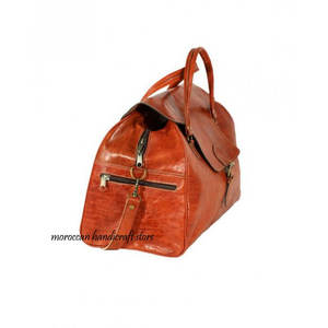 Sac de voyage en cuir véritable de style bohème unisexe avec motif géométrique, fabriqué à la main, élégant, fabriqué au Maroc - Product Image 2