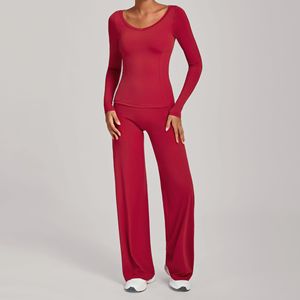 Conjuntos de <span class=keywords><strong>Yoga</strong></span> de talla grande al por mayor para mujer, tops de cuello redondo, pantalones de <span class=keywords><strong>yoga</strong></span> de talle alto, ropa deportiva, chándal para correr al aire libre - Product Image 3