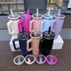 Vaso de botella de agua de acero inoxidable con recubrimiento en polvo de 40oz personalizado Vaso aislado de 40oz con mango <span class=keywords><strong>y</strong></span> pajita - Product Image 6