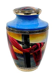 Holy Cross Brass and Silver Cremation <b>Urn</b> for Adult Ashes Elegant Funeral Memorial Band Durable Metal From Tasty Band Silver - Product Image 3