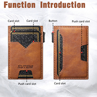 Portefeuille à fentes pour cartes SUTENI, motif en cire d'huile, toucher lisse, simili cuir, boîte à cartes, bouton de pression qui éjecte automatiquement la carte