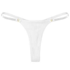 Women's White Cotton <b>Thong</b> Panties Thin Strap Metal Buckle Low-rise G String Panties Breathable Knitted Ribbed Underwear OEM ODM - Product Image 4