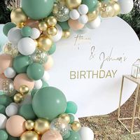 Set de 114 Globos de Látex en Verde Salvia, Dorado, Blanco, Naranja y Cromo Metálico